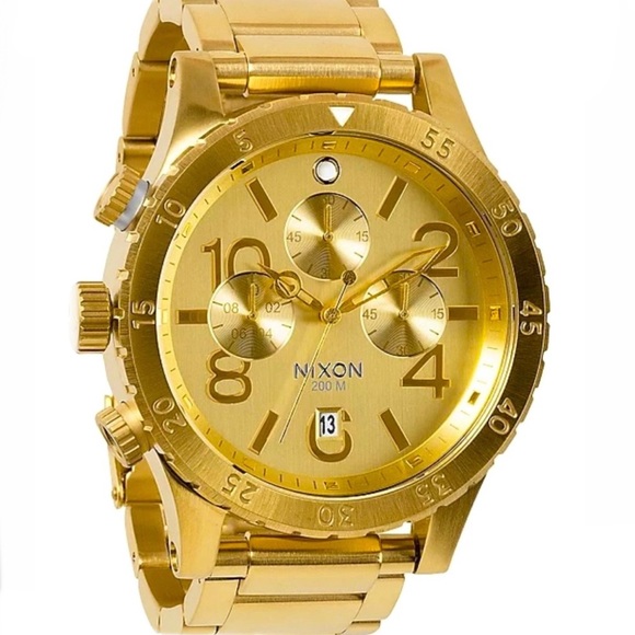 The Nixon 42-20 All Gold Chronograph watch is an elegant analog time